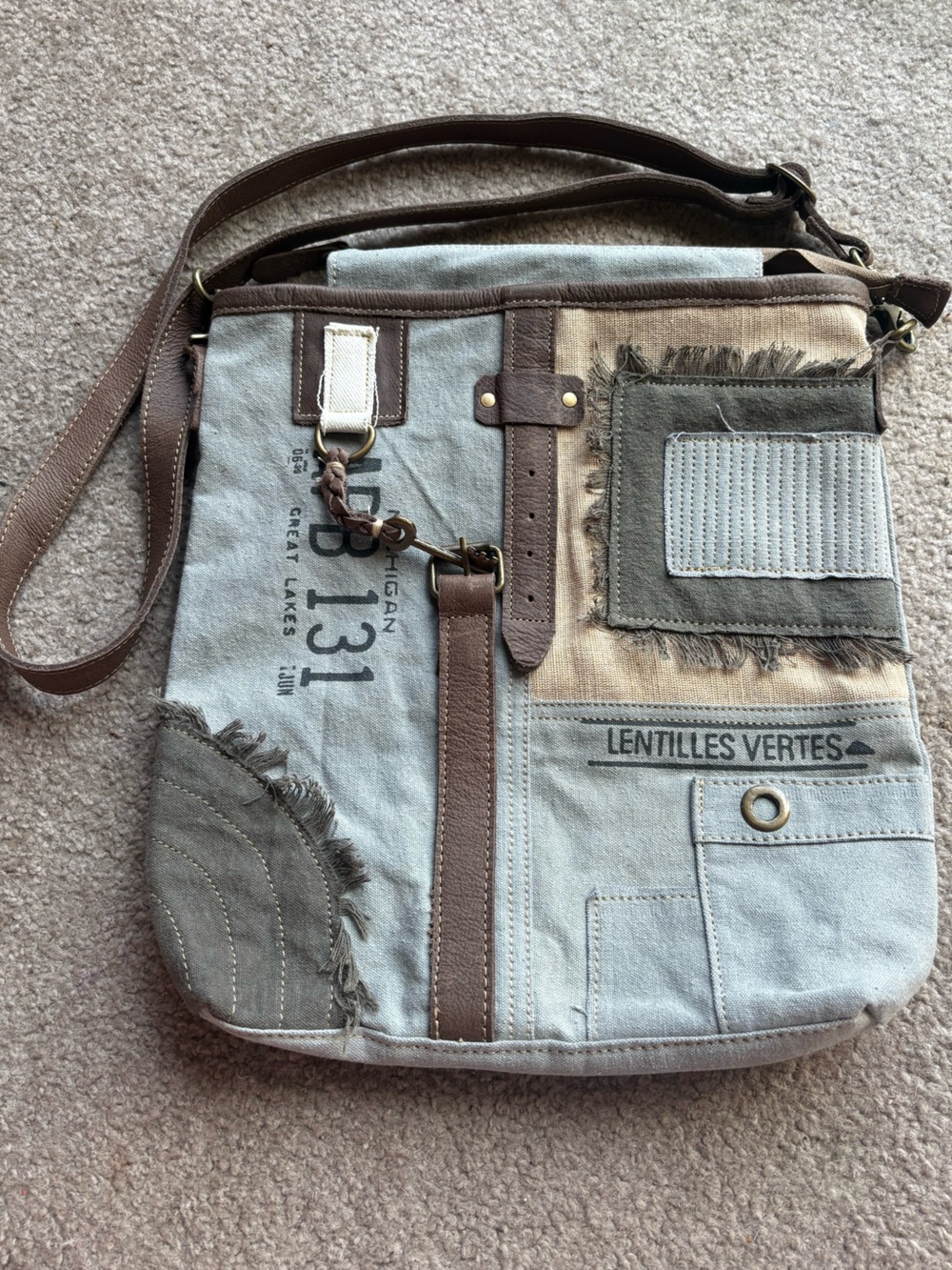 Myra Bag Canvas Messenger Crossbody Bag Boho Patchwork Travel Tote